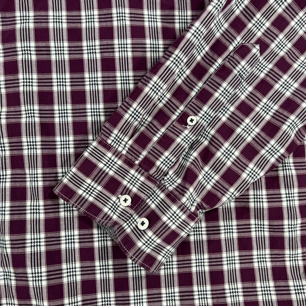 Banana Republic Shirt Mens 2XLT XXL Tall Purple Plaid Long Sleeve Button Up‎